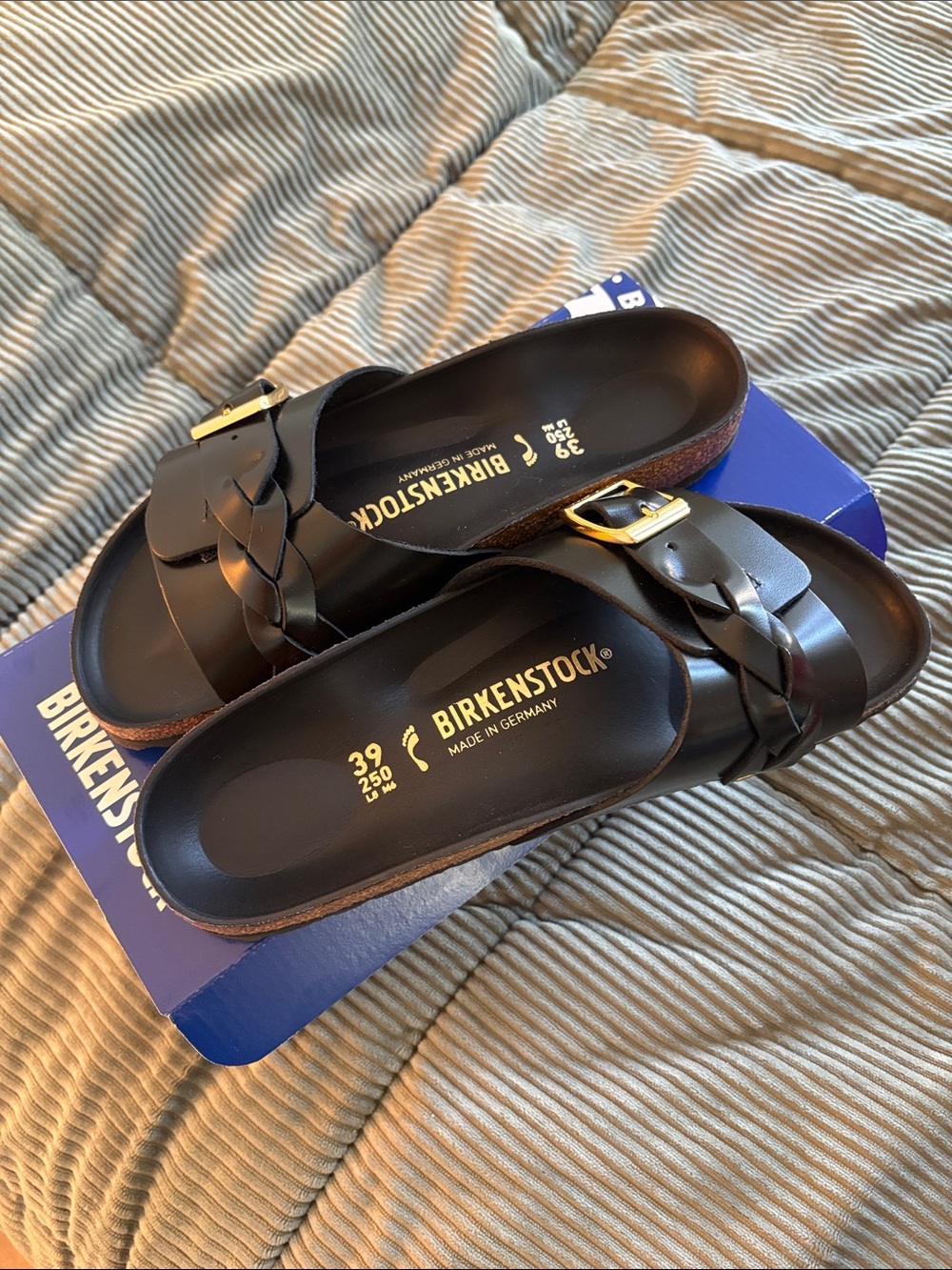 Birkenstock Black Braided Buckle Slide Sandals